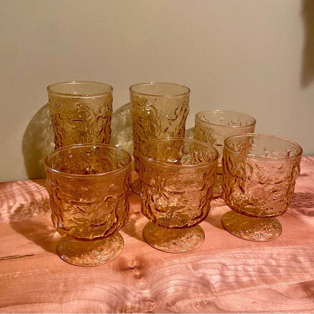 Vintage Anchor Hocking Textured Glass Goblet Set